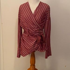 Who What Wear Striped Wrap Around Blouse